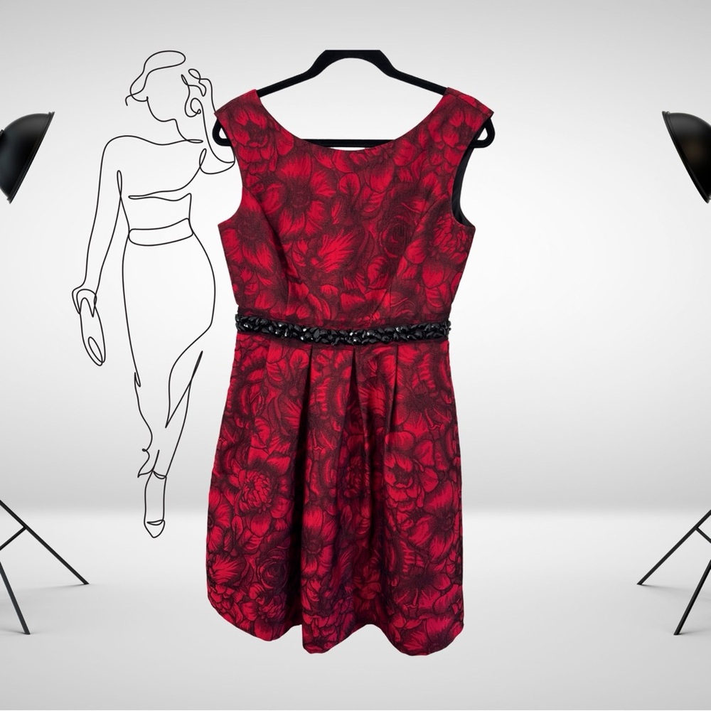Eliza J Red and Black Fit and Flare Cocktail Dress